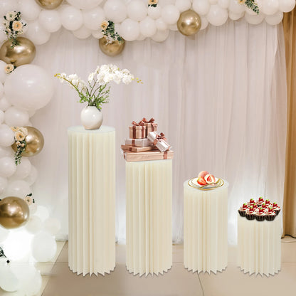4Pcs Foldable Cardboard Flower Stands Wedding Centerpieces Display Dessert Table Column for Party Garden Decor (40+60+80+100cm)