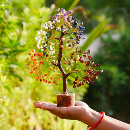 1PC Natural Gemstone Crystal Chakela Lucky Tree With Wood Base Home Office Desk Living Room Crystal Decor Mini Sized Home Decora