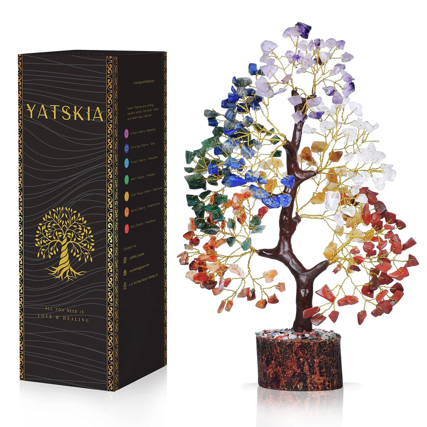 1PC Natural Gemstone Crystal Chakela Lucky Tree With Wood Base Home Office Desk Living Room Crystal Decor Mini Sized Home Decora