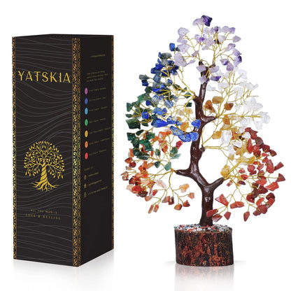 1PC Natural Gemstone Crystal Chakela Lucky Tree With Wood Base Home Office Desk Living Room Crystal Decor Mini Sized Home Decora