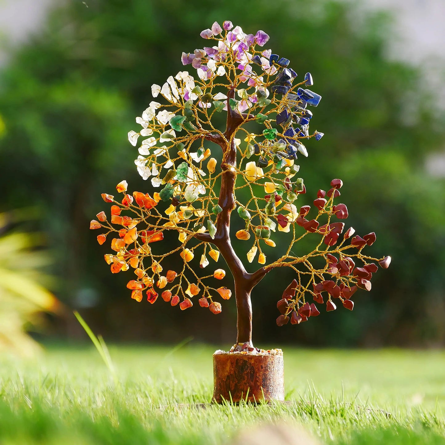 1PC Natural Gemstone Crystal Chakela Lucky Tree With Wood Base Home Office Desk Living Room Crystal Decor Mini Sized Home Decora