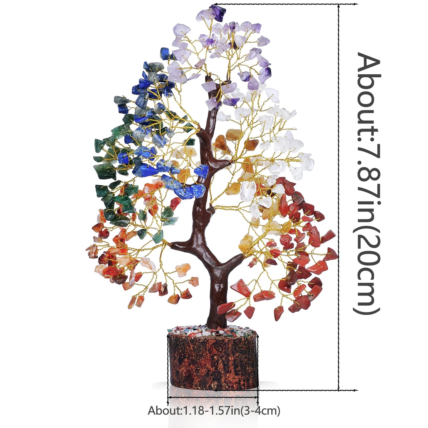 1PC Natural Gemstone Crystal Chakela Lucky Tree With Wood Base Home Office Desk Living Room Crystal Decor Mini Sized Home Decora