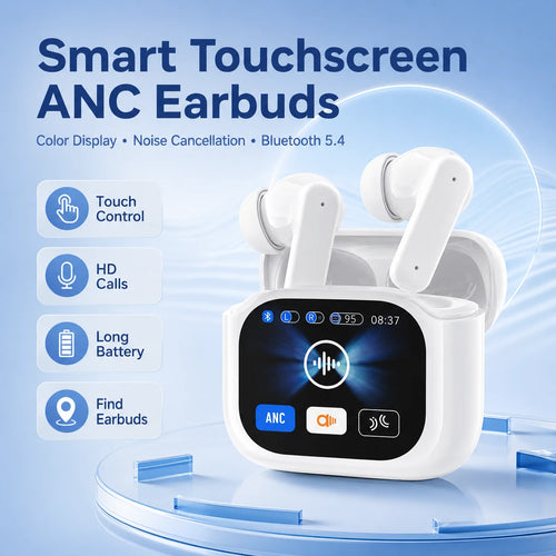 Smart ANC Touchscreen Earbuds – Bluetooth 5.4 & HD Calls - With Colour