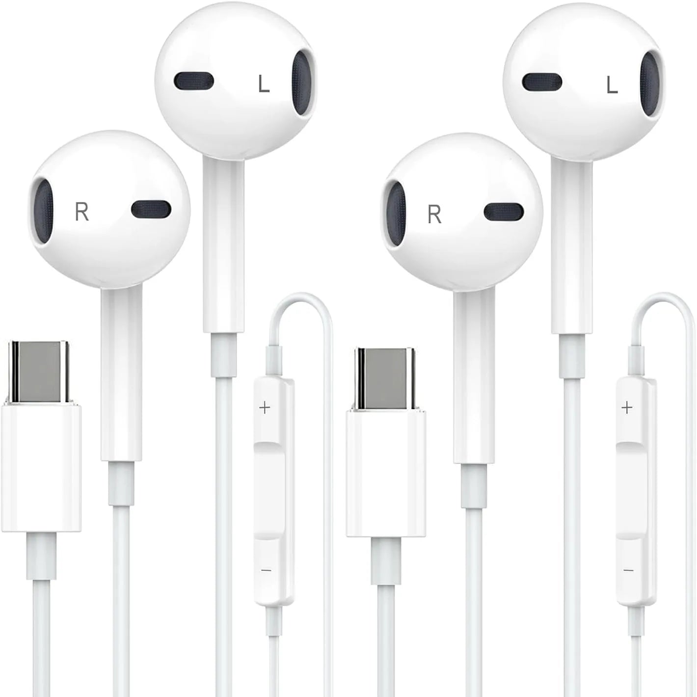 Wired Earphones, Portable Wired Earplugs with Microphone and Volume Control, Universal In-ear Headphones for Type C Devices