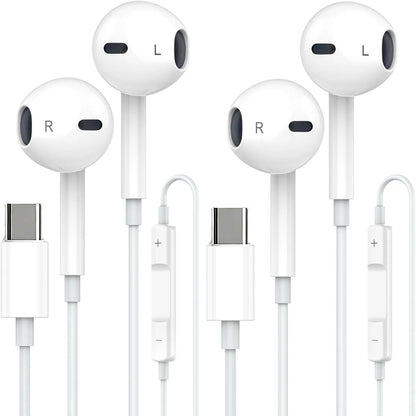 Wired Earphones, Portable Wired Earplugs with Microphone and Volume Control, Universal In-ear Headphones for Type C Devices