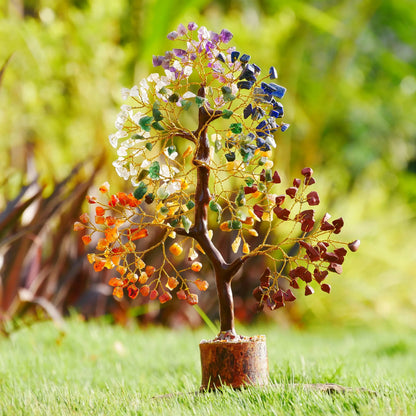 1PC Natural Gemstone Crystal Chakela Lucky Tree With Wood Base Home Office Desk Living Room Crystal Decor Mini Sized Home Decora