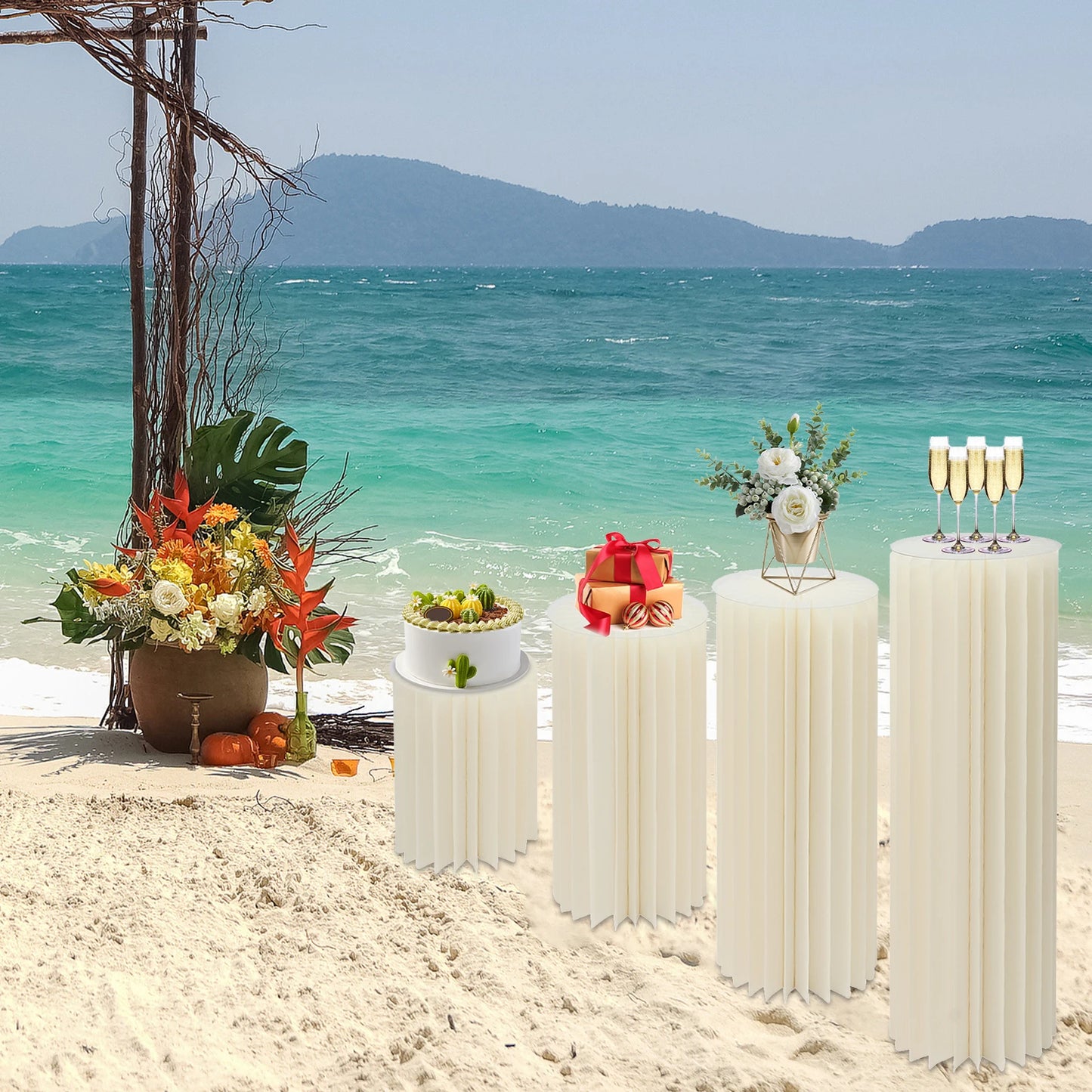 4Pcs Foldable Cardboard Flower Stands Wedding Centerpieces Display Dessert Table Column for Party Garden Decor (40+60+80+100cm)