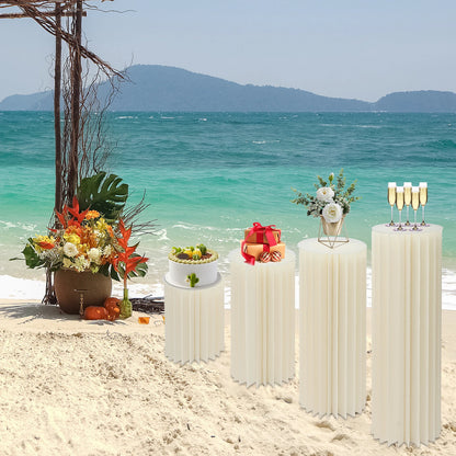 4Pcs Foldable Cardboard Flower Stands Wedding Centerpieces Display Dessert Table Column for Party Garden Decor (40+60+80+100cm)